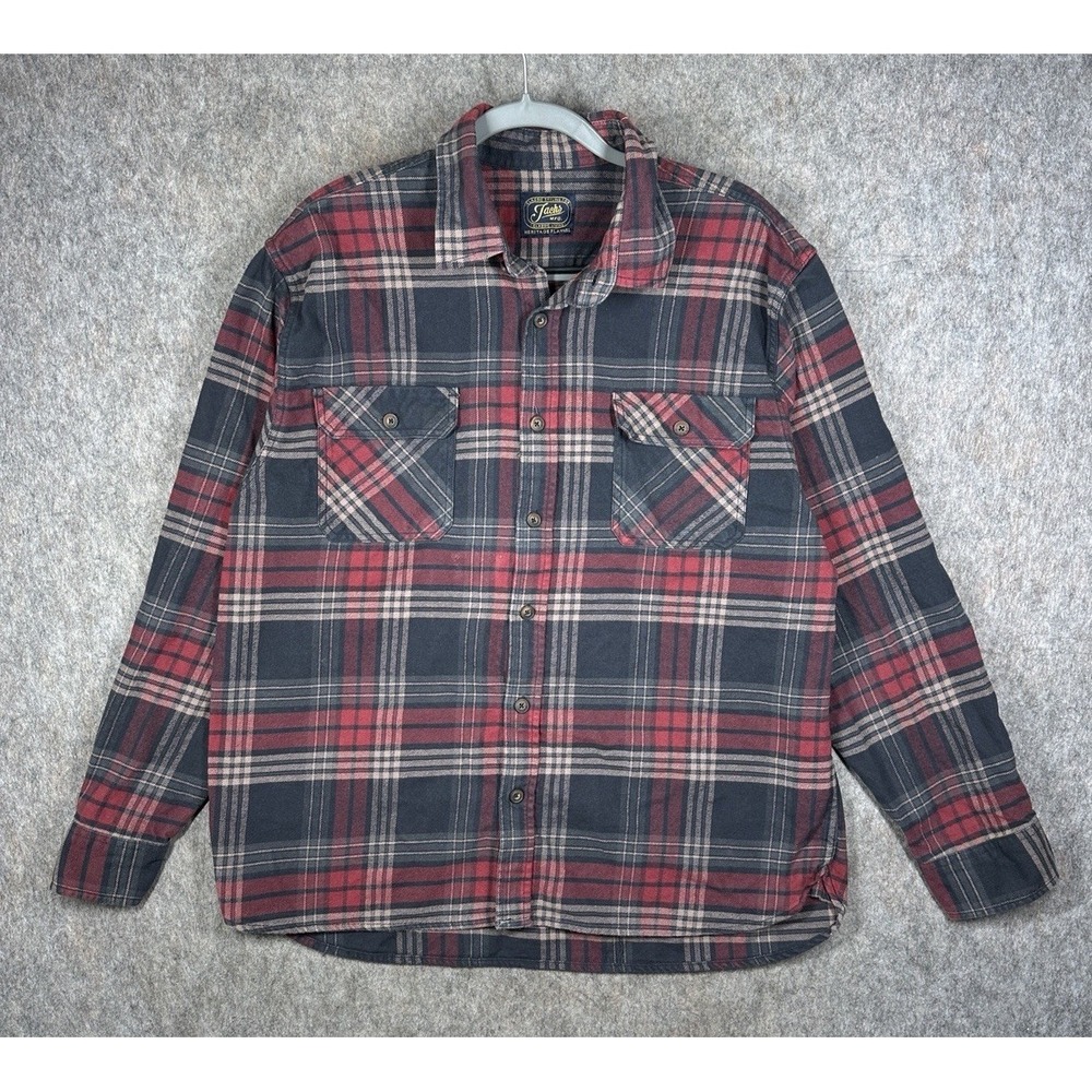 JACHS MFG Heritage Flannel Mens XXL Red Navy Plaid Cotton Button Up Shirt